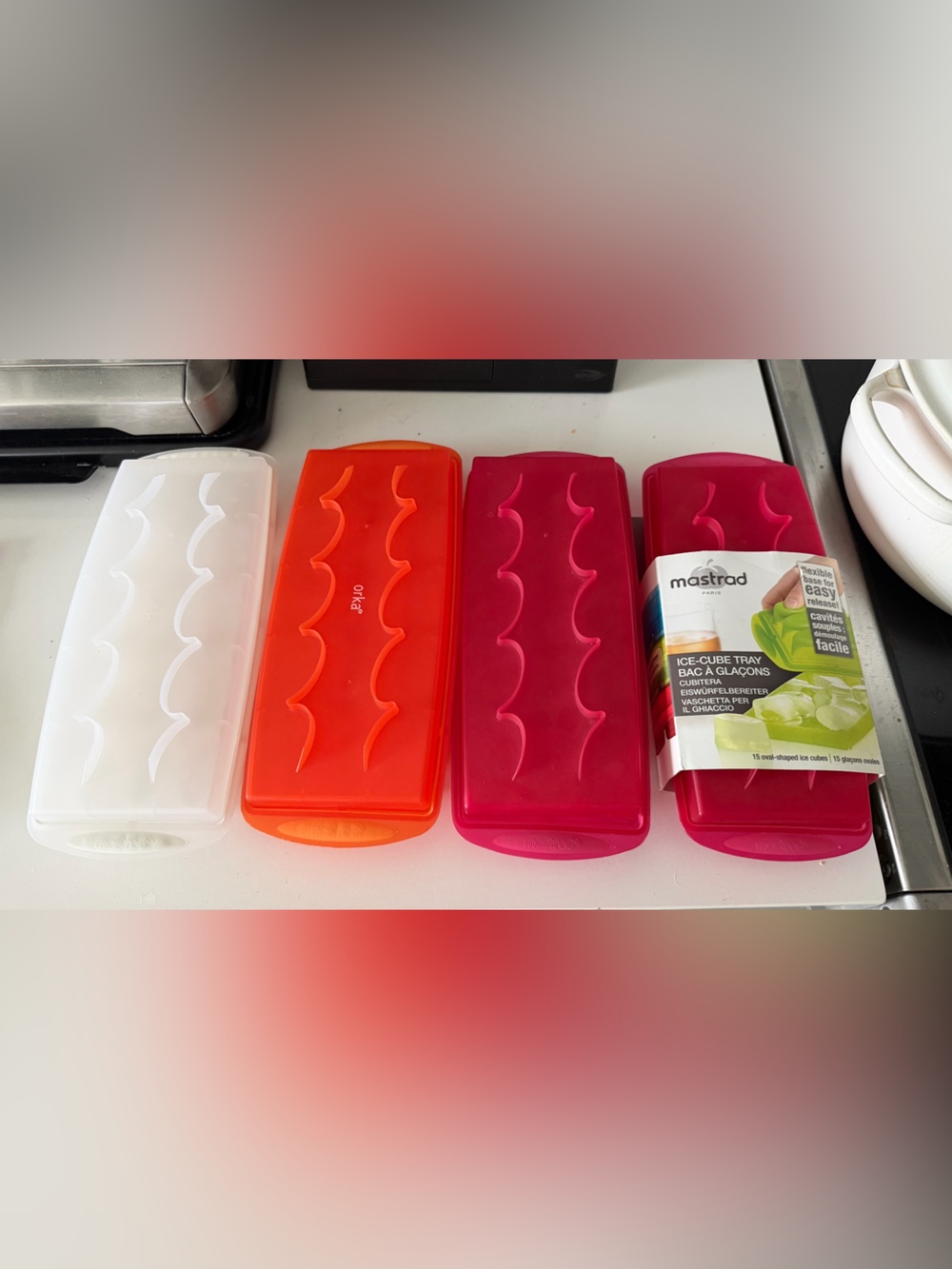 Mastrad Ice Trays Pink Orange White Oval Ice Cube Trays - Set of 4